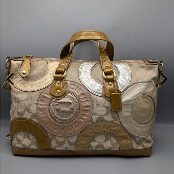 Coach Handbags - Coach Ashley Patchwork Metallic  Canvas Jacquard Satchel F15474